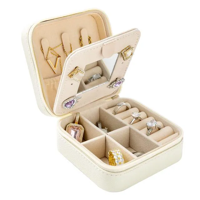 Alt view image 6 of 7 - Travel jewelry case Travel jewelry box Travel Jewelry Organizer Small Jewelry Organizer Box Gift for Girls Women with Mirror(White)