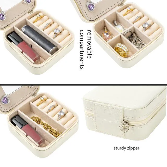 Alt view image 5 of 7 - Travel jewelry case Travel jewelry box Travel Jewelry Organizer Small Jewelry Organizer Box Gift for Girls Women with Mirror(White)
