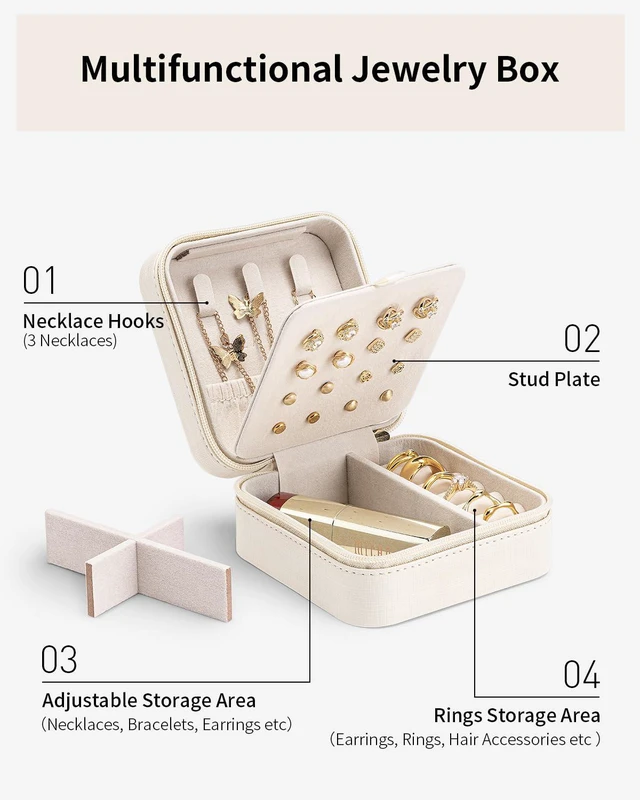 Alt view image 3 of 6 - Bridesmaid Proposal Gifts - Travel Jewelry Case, Small Travel Jewelry Organizer Box for Girls Women - White