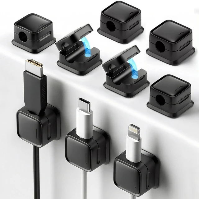 Main image of 9 Pack Cord Organizer, Magnetic Cable Clips, Under Desk Management, Black | 0.27in Cable Compatible,Strong Adheive Wire Holder Keeper,Easy Open Phone Charger Holder for Home Car Desk Nightstand Office