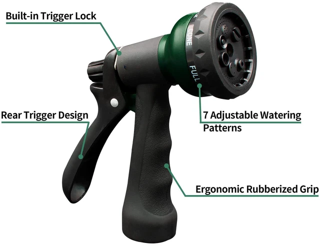 Alt view image 2 of 7 - Garden Hose Nozzle, Water Hose Sprayer Nozzle with 7 Adjustable Watering Patterns, Slip Resistant for Watering Plants, Lawn& Garden, Washing Cars, Cleaning, Showering Pets & Outdoor Fun.