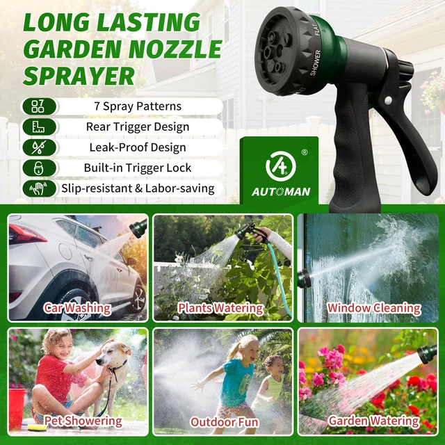Alt view image 5 of 7 - Garden Hose Nozzle, Water Hose Sprayer Nozzle with 7 Adjustable Watering Patterns, Slip Resistant for Watering Plants, Lawn& Garden, Washing Cars, Cleaning, Showering Pets & Outdoor Fun.