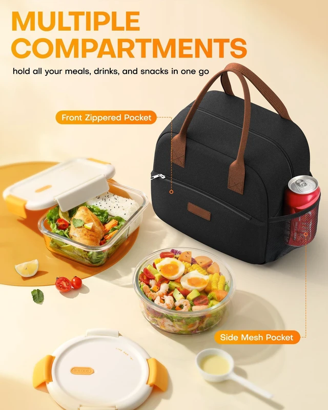 Alt view image 2 of 7 - Lunch Bag Women Men Insulated Lunch Box Black 10L | Wear-Resistant, Large Capacity, Multi-Functional Cooler Bag for Office, Picnic, Work, Camping
