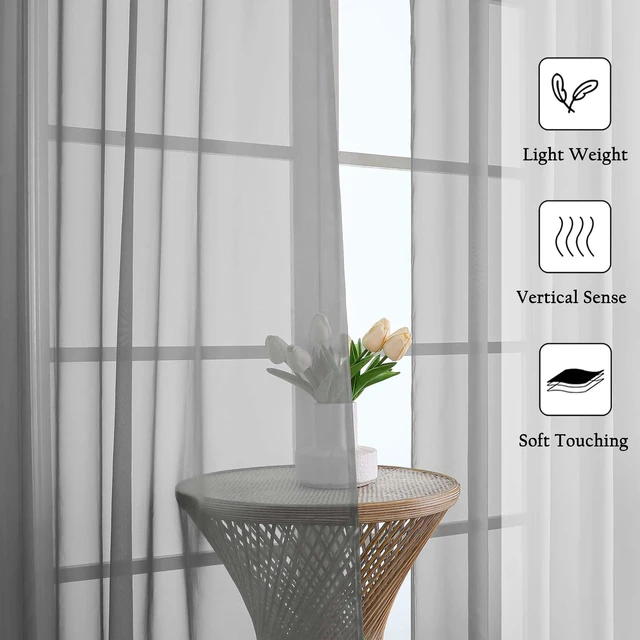 Alt view image 3 of 7 - Charcoal Grey Sheer Curtains 84 Inches Long 2 Panels, Voile Airy Light Filtering Curtains for Living Room Bedroom, Dual Rod Pocket Sheer Window Treatments Drapes, Each Panel 40" W x 84" L