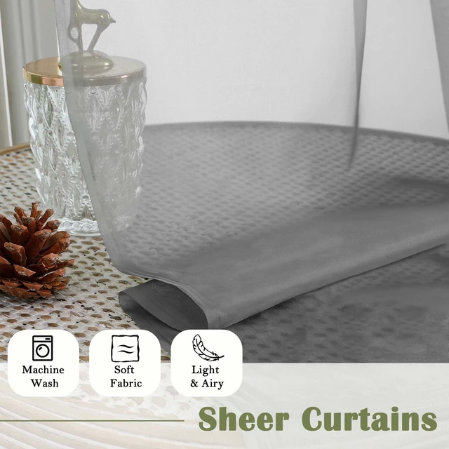 Alt view image 4 of 7 - Charcoal Grey Sheer Curtains 84 Inches Long 2 Panels, Voile Airy Light Filtering Curtains for Living Room Bedroom, Dual Rod Pocket Sheer Window Treatments Drapes, Each Panel 40" W x 84" L