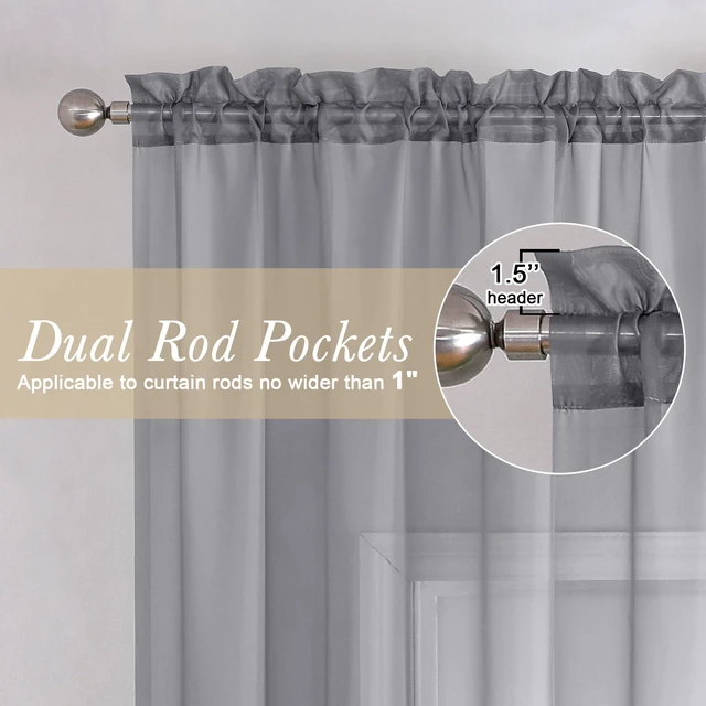 Alt view image 6 of 7 - Charcoal Grey Sheer Curtains 84 Inches Long 2 Panels, Voile Airy Light Filtering Curtains for Living Room Bedroom, Dual Rod Pocket Sheer Window Treatments Drapes, Each Panel 40" W x 84" L
