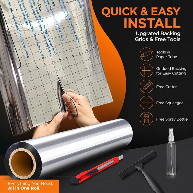 Alt view image 4 of 7 - Upgraded One Way Window Privacy Film Sun Heat Blocking, 17.5" x 78.7" | Reflective Mirror Window Tint for Home Glass Windows Cover See Out Not In, Static Cling, Anti-UV, Anti-Glare, Black-Silver
