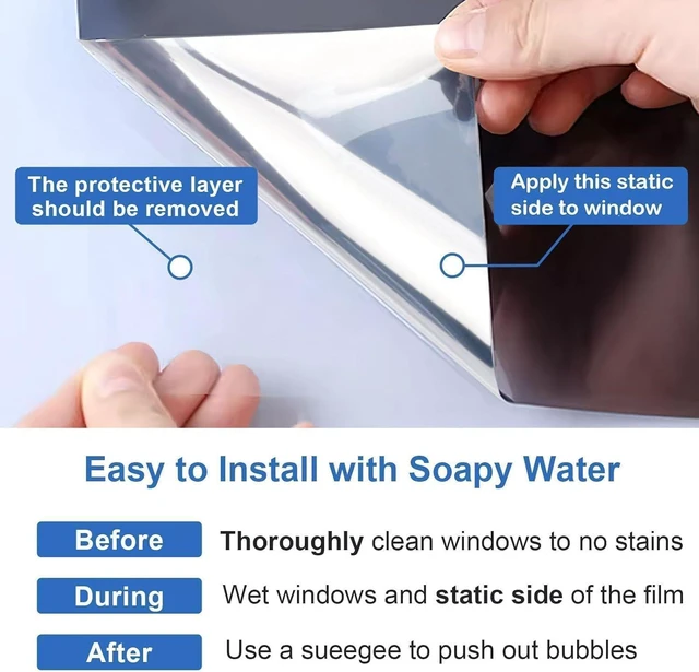 Alt view image 6 of 7 - Upgraded One Way Window Privacy Film Sun Heat Blocking, 17.5" x 78.7" | Reflective Mirror Window Tint for Home Glass Windows Cover See Out Not In, Static Cling, Anti-UV, Anti-Glare, Black-Silver