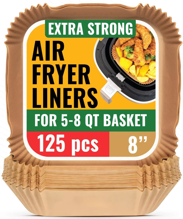 Main image of Air Fryer Paper Liners, 125Pcs Air Fryer Disposable Liners | Non-Stick and Oil Proof for Easy Cleanup, 8" Square for 5-8 qt Basket by