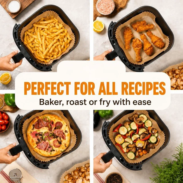 Alt view image 6 of 7 - Air Fryer Paper Liners, 125Pcs Air Fryer Disposable Liners | Non-Stick and Oil Proof for Easy Cleanup, 8" Square for 5-8 qt Basket by