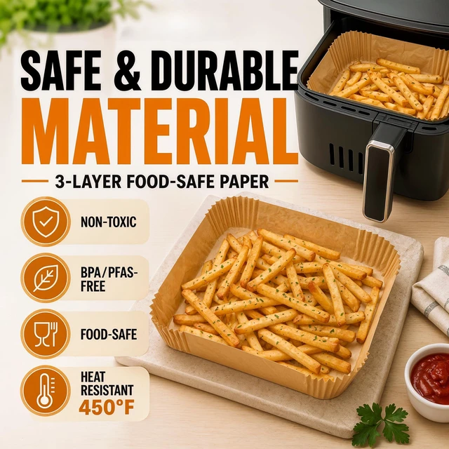 Alt view image 4 of 7 - Air Fryer Paper Liners, 125Pcs Air Fryer Disposable Liners | Non-Stick and Oil Proof for Easy Cleanup, 8" Square for 5-8 qt Basket by