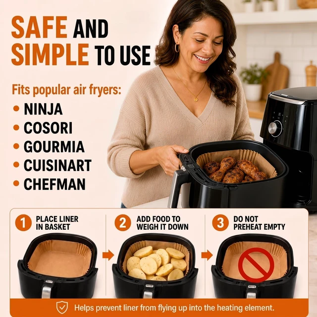 Alt view image 5 of 7 - Air Fryer Paper Liners, 125Pcs Air Fryer Disposable Liners | Non-Stick and Oil Proof for Easy Cleanup, 8" Square for 5-8 qt Basket by
