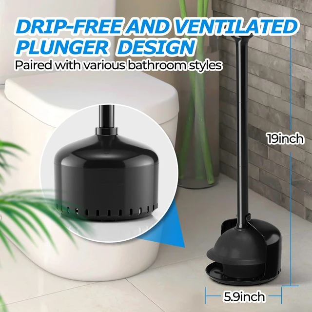Alt view image 5 of 6 - Toilet Plunger with Holder - Heavy Duty Bathroom Cleaning Tools | Plungers for Bathroom, Toilet Bowl Cleaners, Apartment Must Haves, Bathroom Decor Accessories, Home Essentials, Black
