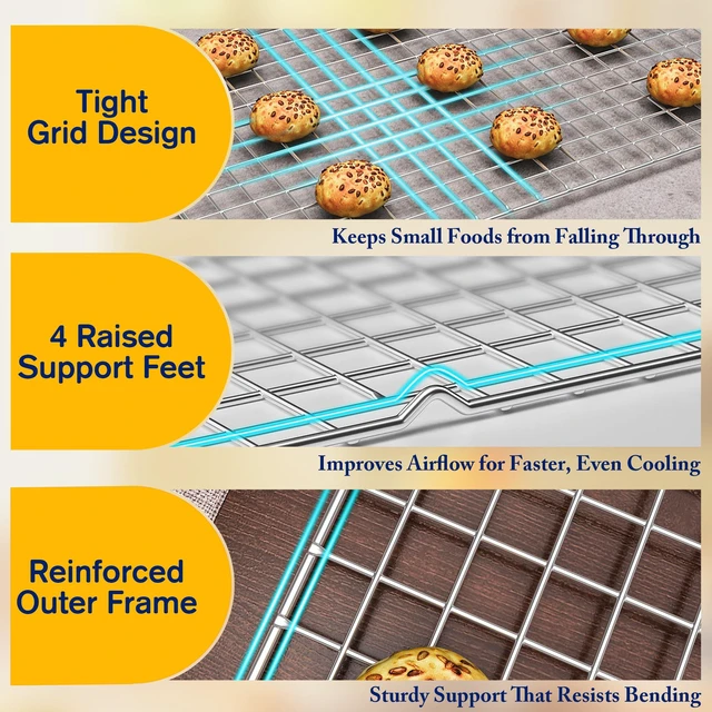 Alt view image 3 of 7 - 2 PCS Cooling Racks for Cooking and Baking, 10" x 15", Silver | Heavy Duty, Stainless Steel Wire Rack, For Baking, Grilling, Roasting, Oven & Dishwasher Safe, Fits Jelly Roll Sheet Pan