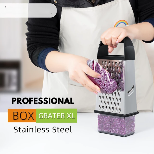 Alt view image 4 of 7 - Cheese Grater With Container Box Grater Stainless Steel Kitchen Black | Dishwasher Safe 4 Sided Vegetable Shredder Zester Cheese Shredder Box Gratters for Carrot Potato Parmesan Citrus Lemon Gift