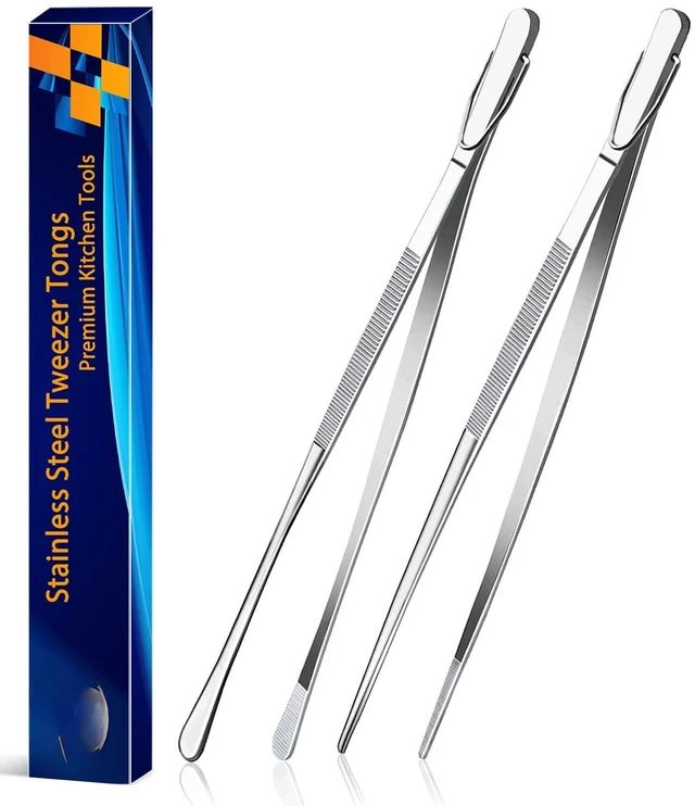 Main image of 2 Pcs 12-Inch Kitchen Tweezers Fine Tweezer Tongs, Extra-Long Stainless Steel Cooking Tweezers (Silver)