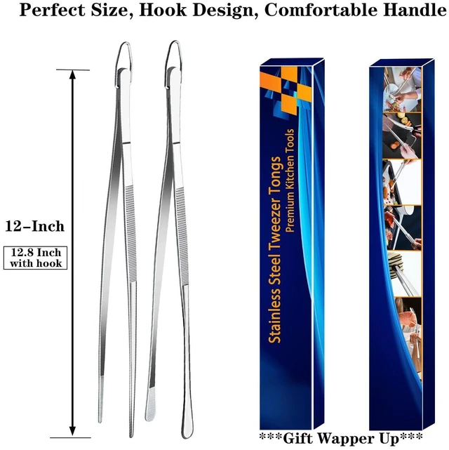 Alt view image 7 of 7 - 2 Pcs 12-Inch Kitchen Tweezers Fine Tweezer Tongs, Extra-Long Stainless Steel Cooking Tweezers (Silver)