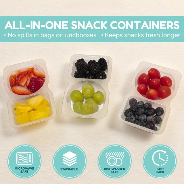 Alt view image 2 of 7 - Reusable Snack Containers with Lids 20 Pack (40 Pieces) Portion control, Snack Pack Containers 2 Double Compartment Snack Containers for Kids On the Go Meals, Camping Snack Tray Prep