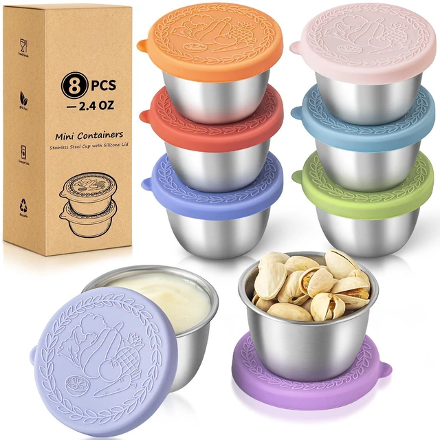 Main image of 8 Pack - 2.4 Oz Small Salad Dressing Containers To Go, Sauce Cups with Lids | Food-grade stainless steel, leakproof reusable, BPA-free silicone, for lunch boxes, Kitchen storage, Picnic & meal prep