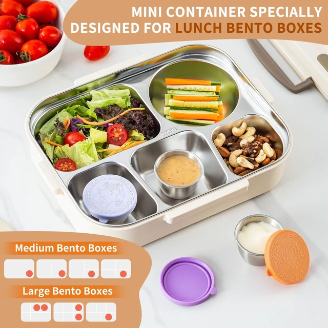 Alt view image 5 of 6 - 8 Pack - 2.4 Oz Small Salad Dressing Containers To Go, Sauce Cups with Lids | Food-grade stainless steel, leakproof reusable, BPA-free silicone, for lunch boxes, Kitchen storage, Picnic & meal prep