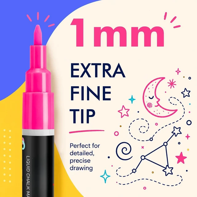 Alt view image 3 of 7 - Fine Tip Chalk Markers, Liquid Chalk Pens-8 Pack, 1mm Point | Dry & Wet Erase Chalkboard Markers, Non-Toxic Chalk Marker for First Day of School Sign, Blackboard, Glass, Cars