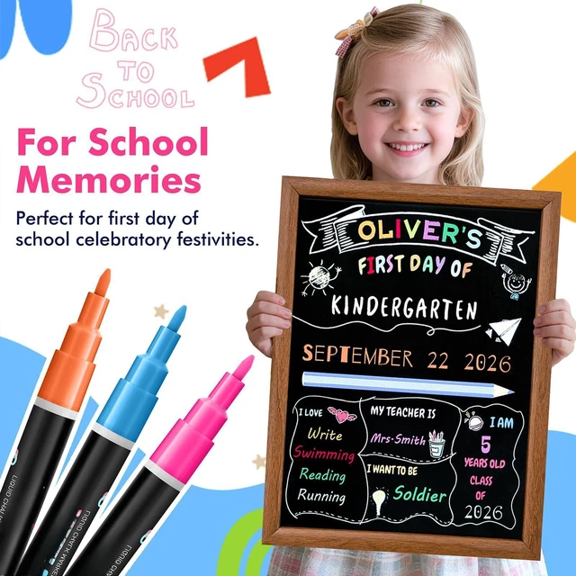 Alt view image 4 of 7 - Fine Tip Chalk Markers, Liquid Chalk Pens-8 Pack, 1mm Point | Dry & Wet Erase Chalkboard Markers, Non-Toxic Chalk Marker for First Day of School Sign, Blackboard, Glass, Cars