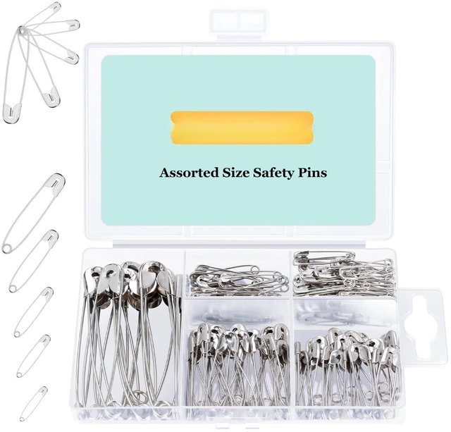 Main image of 160Pcs Safety Pins, Large & Small Safety Pins for Clothes Sewing | 5 Assorted Sizes, Rust-Resistant Nickel Plated Steel, Sharp Edge Pin Bulk, Art and Craft Supplies (Silver)
