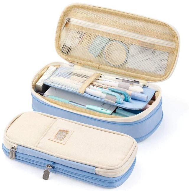 Main image of Big Capacity Pencil Pen Case Office College School Large Storage High Capacity Bag Pouch Holder Box Organizer Light Blue