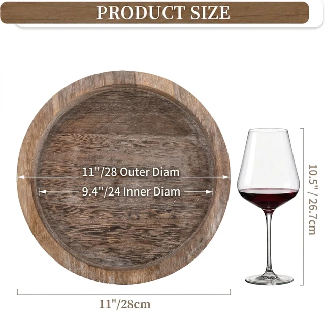 Alt view image 7 of 7 - Round Wooden Candle Holder Trays for Coffee Table, Distressed Finish | 11.2" Rustic Decorative Candlestick Plates for Kitchen Centerpiece, Farmhouse Living Room Fall Decor