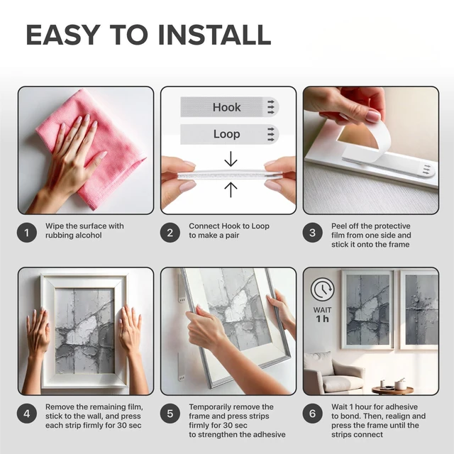 Alt view image 2 of 7 - Picture Hanging Strips - 20 Pairs Damage Free Picture Hangers | Self Adhesive Hangers Without Nails - Heavy Duty Wall Hanging Strips - Wall Sticky for Hanging Up to 15 LBS (Size M)