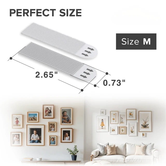 Alt view image 4 of 7 - Picture Hanging Strips - 20 Pairs Damage Free Picture Hangers | Self Adhesive Hangers Without Nails - Heavy Duty Wall Hanging Strips - Wall Sticky for Hanging Up to 15 LBS (Size M)