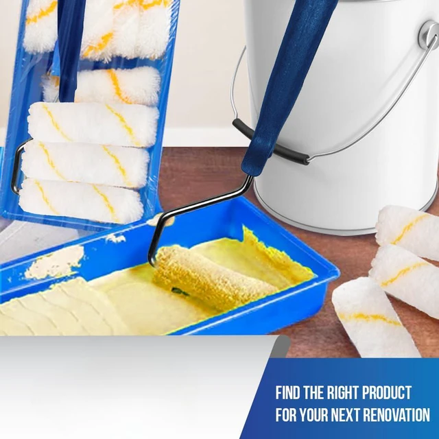Alt view image 6 of 6 - Mini Paint Roller Kit, 4" 1/2" Nap Roller Covers, Trim, 10 Piece | Includes 4-inch frame, tray & 8 sleeves | Cabinets, doors, edging & tight spaces | Interior & exterior