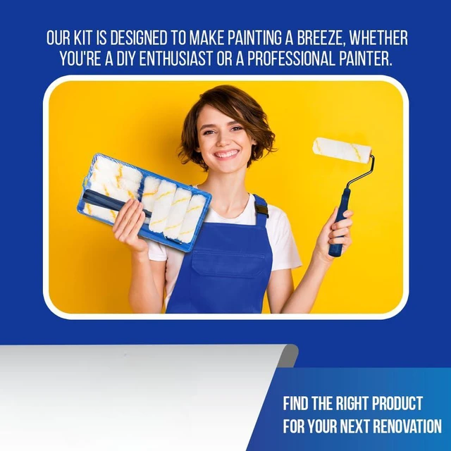 Alt view image 5 of 6 - Mini Paint Roller Kit, 4" 1/2" Nap Roller Covers, Trim, 10 Piece | Includes 4-inch frame, tray & 8 sleeves | Cabinets, doors, edging & tight spaces | Interior & exterior