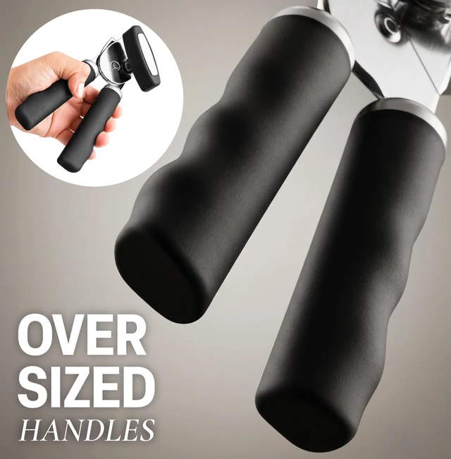 Alt view image 3 of 7 - Manual Can Opener Heavy Duty Patented Stainless Steel, Black | Premium Razor Sharp Cutting Blade, Rust Proof Oversized Easy-to-Turn Knob Soft-Touch Comfy Grip Handles and Bottle Opener