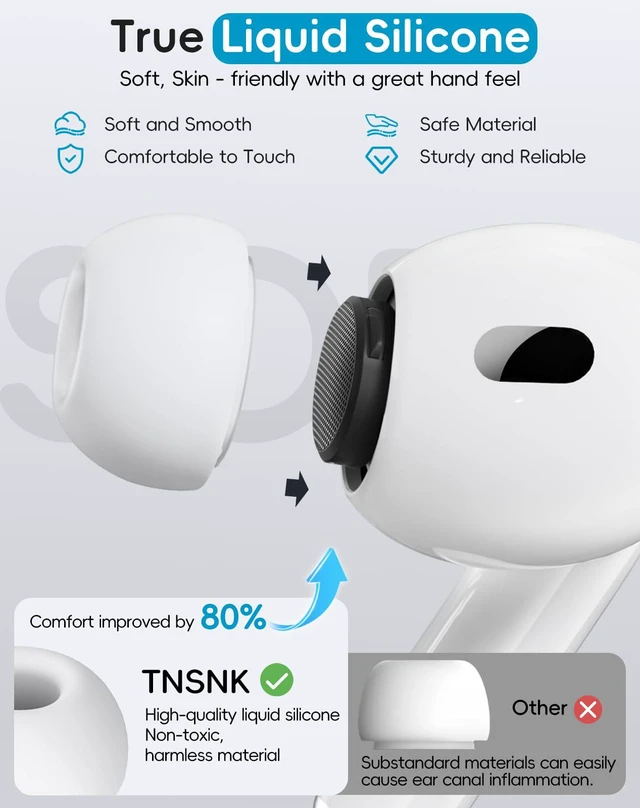 Alt view image 3 of 7 - 4 Pairs Replacement Ear Tips for AirPods Pro 1st /2ndWhite | with Noise Reduction Hole,Built-in dust Guard Screen Silicone Ear Tips with Cleaning Pen