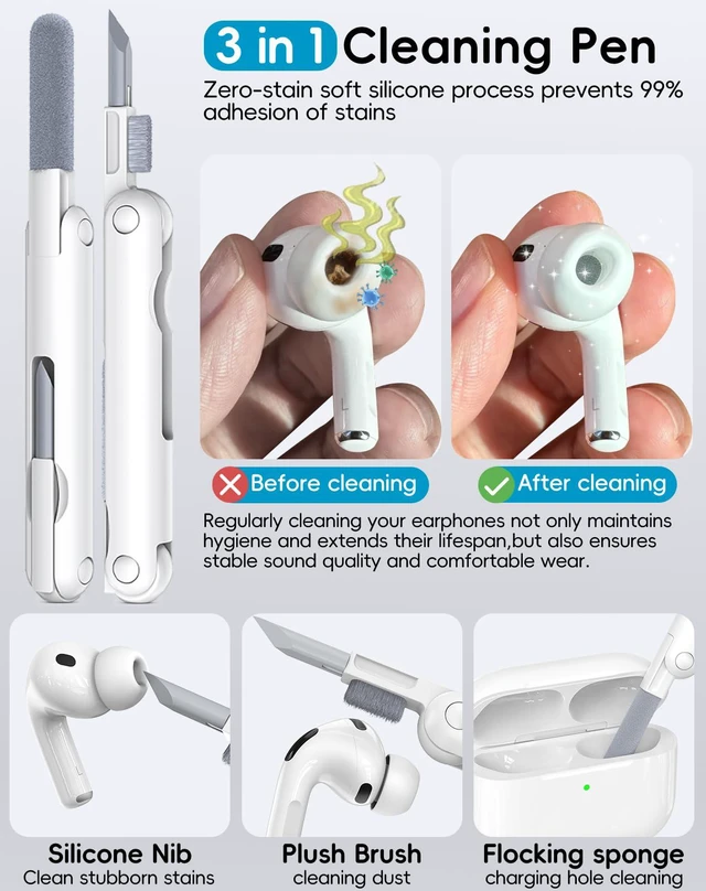 Alt view image 7 of 7 - 4 Pairs Replacement Ear Tips for AirPods Pro 1st /2ndWhite | with Noise Reduction Hole,Built-in dust Guard Screen Silicone Ear Tips with Cleaning Pen