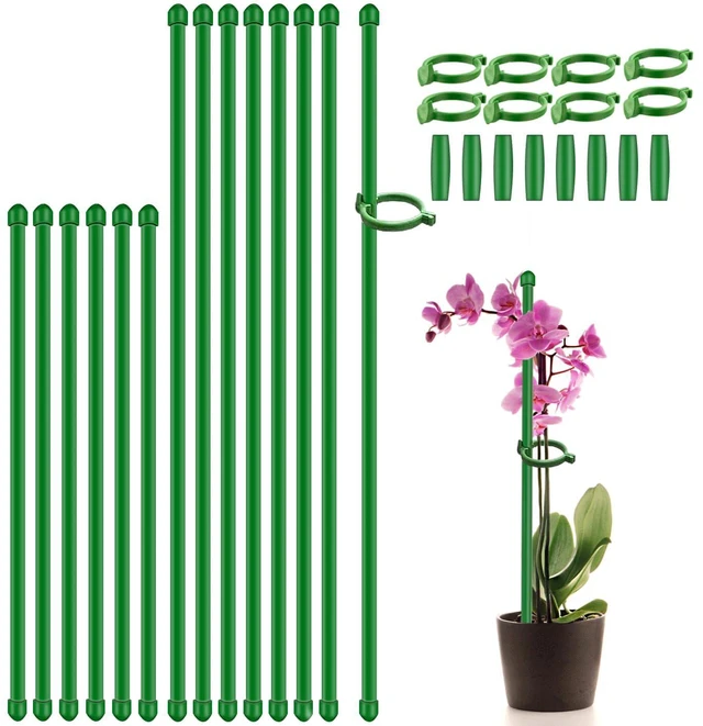 Main image of Plant Stakes 17inch &11inch Adjustable Length Plant Support Stake 16Pcs Orchid Stick with Clips for Indoor Outdoor,Garden Pole for Potted Tomato Amaryllis Vegetables Comes with 20 Ties (Green)