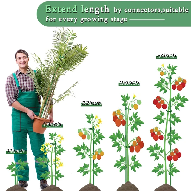 Alt view image 3 of 7 - Plant Stakes 17inch &11inch Adjustable Length Plant Support Stake 16Pcs Orchid Stick with Clips for Indoor Outdoor,Garden Pole for Potted Tomato Amaryllis Vegetables Comes with 20 Ties (Green)