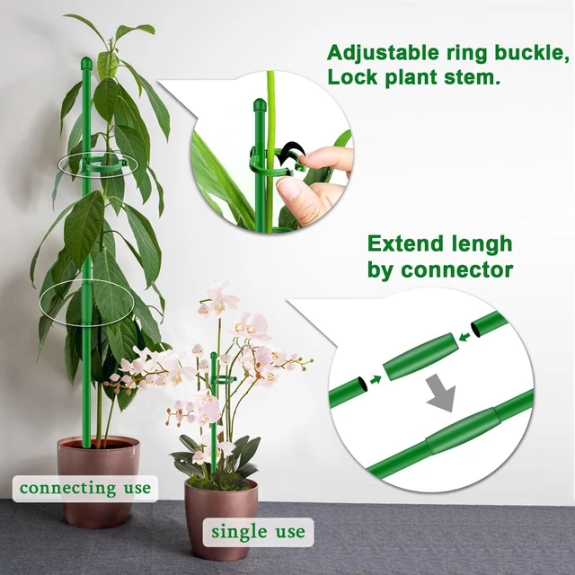 Alt view image 4 of 7 - Plant Stakes 17inch &11inch Adjustable Length Plant Support Stake 16Pcs Orchid Stick with Clips for Indoor Outdoor,Garden Pole for Potted Tomato Amaryllis Vegetables Comes with 20 Ties (Green)