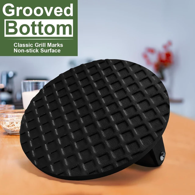 Alt view image 4 of 7 - Burger Press, 7" Round Heavy-Duty Cast Iron Smash Bacon Press Meat Steak with Wood Handle for Griddle, Sandwich, Nonstick Pan