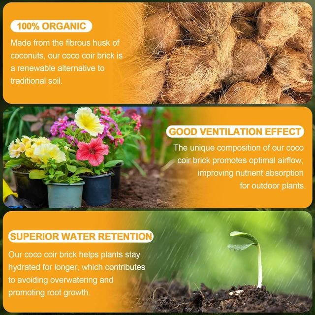 Alt view image 4 of 7 - Organic Coco Coir 1 Pcs Compressed Coconut Coir Brick Coconut Fiber Husk Substrate Mulch Coconut Bark Core Growing Medium Peat Moss Soil High Nutrition for Plants Gardening Seed Starting Soil Mix