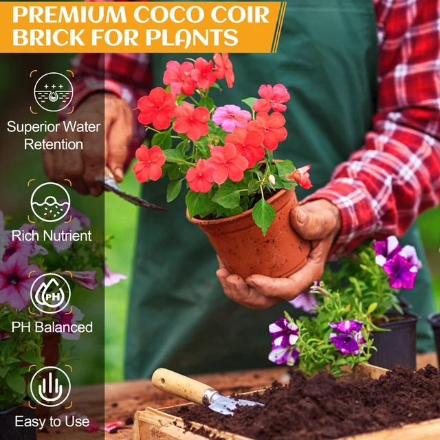 Alt view image 3 of 7 - Organic Coco Coir 1 Pcs Compressed Coconut Coir Brick Coconut Fiber Husk Substrate Mulch Coconut Bark Core Growing Medium Peat Moss Soil High Nutrition for Plants Gardening Seed Starting Soil Mix