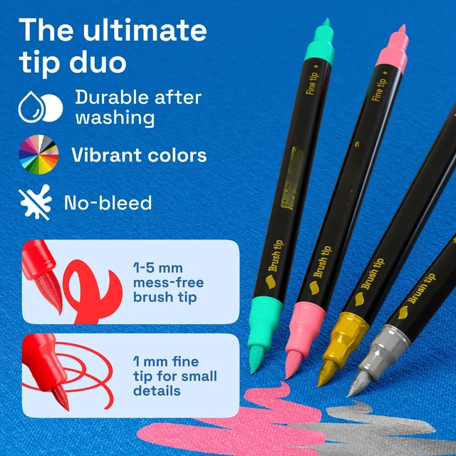 Alt view image 5 of 7 - 24 Dual-Tip Fabric Markers Decorating Kit, Permanent for Clothes | Brush & Fine Tip, Acrylic Paint Pens for Sneakers, Bags, Shoes, Textiles, Canvas, Sewing, Craft, & DIY