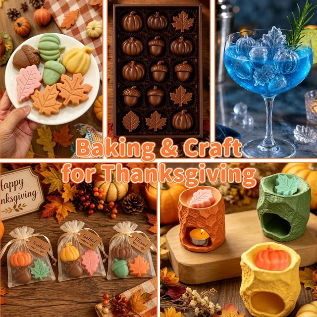 Alt view image 2 of 6 - Fall Silicone Molds, Autumn Molds 3 Pack Silicone Pumpkin Thanksgiving Mold Fall Theme Molds Pumpkin Maple Leaf Acorn Moulds for Chocolate Candy Ice Cube Soap Candle for Harvest Thanksgiving Halloween