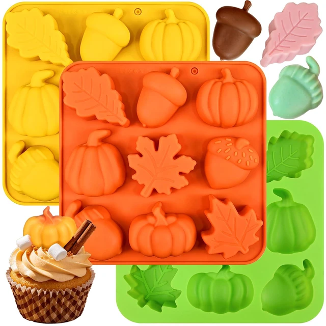 Main image of Fall Silicone Molds, Autumn Molds 3 Pack Silicone Pumpkin Thanksgiving Mold Fall Theme Molds Pumpkin Maple Leaf Acorn Moulds for Chocolate Candy Ice Cube Soap Candle for Harvest Thanksgiving Halloween