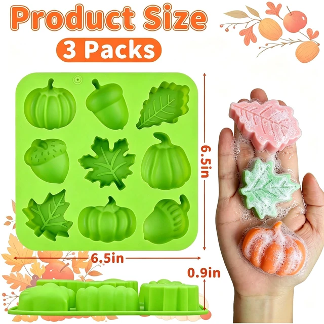 Alt view image 3 of 6 - Fall Silicone Molds, Autumn Molds 3 Pack Silicone Pumpkin Thanksgiving Mold Fall Theme Molds Pumpkin Maple Leaf Acorn Moulds for Chocolate Candy Ice Cube Soap Candle for Harvest Thanksgiving Halloween