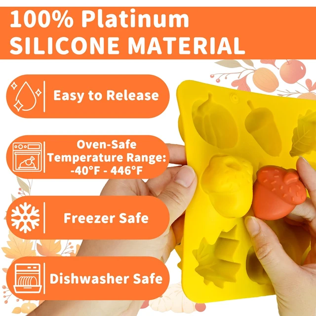 Alt view image 5 of 6 - Fall Silicone Molds, Autumn Molds 3 Pack Silicone Pumpkin Thanksgiving Mold Fall Theme Molds Pumpkin Maple Leaf Acorn Moulds for Chocolate Candy Ice Cube Soap Candle for Harvest Thanksgiving Halloween