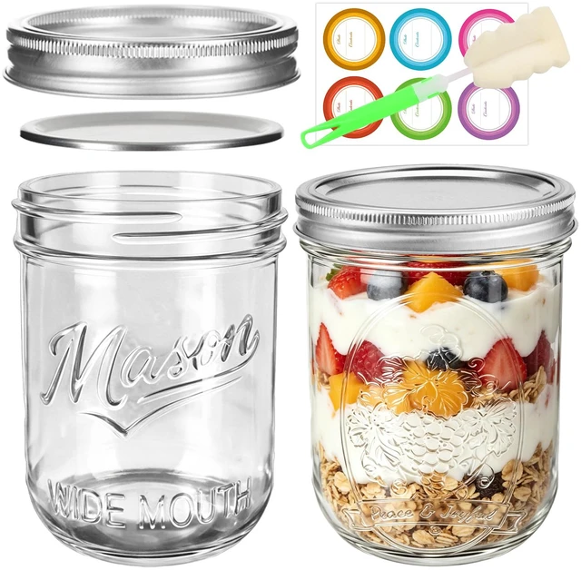 Main image of 16 oz Wide Mouth Mason Jars 2-Pack with Embossing Pattern & Volume Marks | Glass Canning Storage Jars with Airtight Lids Durable & Leakproof for Yogurt,Overnight Oats,Crafts,Pickling,Wedding Favors
