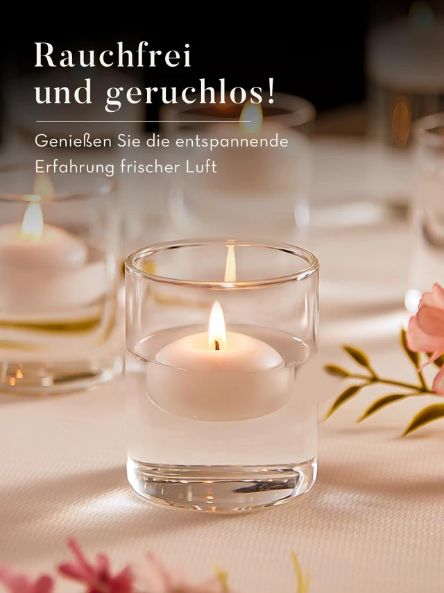 Alt view image 7 of 7 - 2 inch White Floating Candles, 5-6 Hours Burns 24 Pack Candles Set | Unscented Floating Candle for Centerpieces, Wedding, Christmas Lights, Romantic Night for Her/Him Set