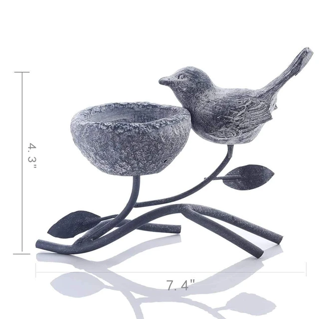 Alt view image 7 of 7 - Votive Candle Holders, Vintage Home Decor Centerpiece, Iron Branches, Resin Bird and Nest, Tabletop Decorative TeaLight Candle Stands,Creative Artwork (Grey Black)